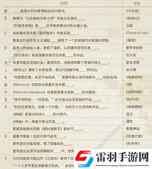 光與夜之戀尋覓書(shū)海答案大全尋覓書(shū)海答題答案總匯